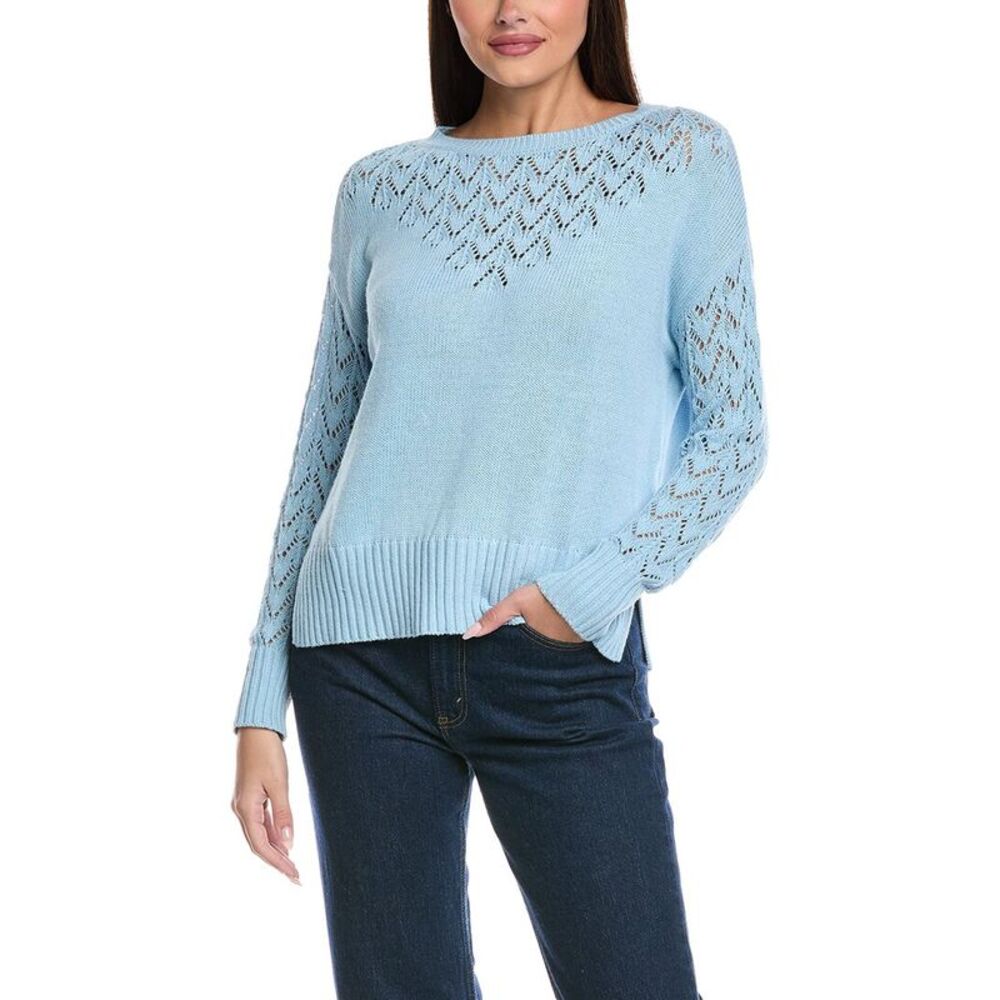 &Isla Womens  Faith Pointelle Stitch Cashmere-Blend Sweater, Blue